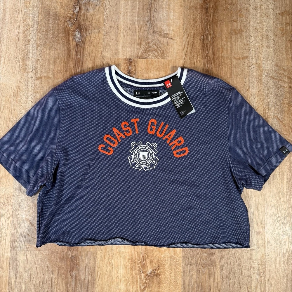 NEW Under Armour US Coast Guard Women's XL Loose Fit Boxy Crop Top Gym Workout